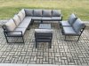 Fimous 10 Seater Patio Outdoor Garden Furniture Aluminium Lounge Corner Sofa Set with Square Coffee Table Dark Grey