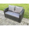 Fimous Dark Grey PE Wicker Rattan Garden Furniture Set Love Sofa Reclining Chair Outdoor Rectangular Dining Table 4 Seater