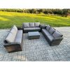 Fimous Rattan Lounge Sofa Set 9 Seater Outdoor Garden Furniture Set with Rectangular Coffee Table 3 Seater Sofa Side Table Dark Grey Mixed