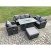 Fimous Rattan Garden Furniture Set with Fire Pit Table 7 Seater Outdoor Lounge Sofa Set Dark Grey Mixed