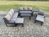 Fimous Aluminium 8 Pieces Garden Furniture Set with Cushions 9 Seater Outdoor Patio Lounge Sofa Set with Armchair 2 Big Footstools 2 Side Tables Dark Grey