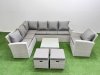 Fimous Outdoor Rattan Garden Furniture Set 9 Seater Corner Sofa Sets with Square Coffee Table Chair 2 Small Footstools Light Grey Mixed
