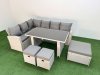 Fimous 9 Seater Wicker Rattan Corner Sofa Sets Outdoor Garden Furniture Sets with Rectangular Dining Table Lounge Sofa 3 Footstools Light Grey