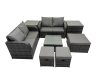 Fimous Rattan Garden Outdoor Furniture Set Love Sofa Square Coffee Table Set with 2 Side Tables 3 Stools Dark Grey Mixed