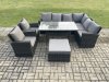 Fimous 9 Seater Garden Rattan Furniture Corner Sofa Dining Table Chairs Set with Big Footstool 2 Armchairs Indoor Outdoor Lounge Sofa Set