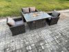 Fimous 4 Seater?Outdoor Rattan Sofa Set Garden Furniture Gas Firepit Dining Table Heater Dark Grey Mixed