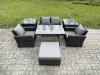 Fimous 5 Seater Outdoor Garden Furniture High Back Rattan Sofa Dining Table Set with 2 SideTables Big Footstool Dark Grey Mixed
