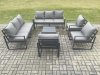 Fimous Aluminium Outdoor Garden Furniture Set Patio Lounge Sofa with Square Coffee Table 3 Armchairs Dark Grey