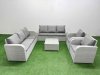 Fimous PE Rattan High Back Lounge Sofa Set Patio Square Coffee Table & Chairs Set with 3 Seater Sofa Reclining Chair Light Grey