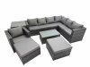 Fimous Patio Sofa Oblong Coffee Table Set Rattan Garden Furniture Set with 2 Big Stools Chair Side Table Dark Grey Mixed