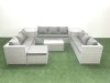 Fimous Rattan Garden Outdoor Furniture Set 10 Seater Garden Sofa Coffee Table Set with Big Footstool 2 Side Tables Light Grey Mixed