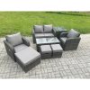 Fimous 7 Seater Rattan Lounge Sofa Set Outdoor Garden Furniture Set with Rectangular Coffee Table Love Sofa Side Table 3 Footstools Dark Grey Mixed