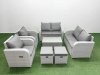 Fimous 8 Seater Outdoor Reclining Chair Love Sofa Set Rattan Garden Furniture Set with Rectangular Coffee Table 2 Stools Light Grey