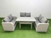 Fimous 6 Seater PE Wicker Rattan Furniture Sofa Sets with Rectangular Dining Table 2 Seater Love Sofa Light Grey
