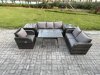 Fimous 6 Seater Outdoor Rattan Garden Furniture Set Patio Lounge Sofa Set with Dining Table 2 Side Tables Dark Grey Mixed