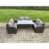 Fimous Wicker PE Rattan Sofa Outdoor Garden Furniture Set with Rectangular Dining Table Dark Grey Mixed