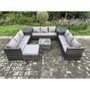Fimous Outdoor Rattan Garden Furniture Set 10 Seater Patio Lounge Sofa Set with 2 Side Tables Square Coffee Table Big Footstool Dark Grey Mixed
