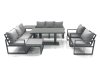 Fimous Garden Sofa Set Aluminium Furniture Rising Dining Tabe Set with 2 Chair Big Footstool Side Table Dark Grey