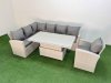 Fimous 7 Seat Rattan Outdoor Garden Furniture Corner Sofa Set Adjustable Lifting Dining or Coffee Table Set with Armchair Light Grey