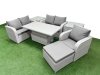 Fimous High Back Poly Rattan Garden Furniture Set with Reclining Chair Loveseat Sofa Adjustable Lifting Dining or Coffee Table Indoor Outdoor Patio Set Big Stool 2 Side Table Light Grey
