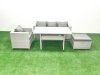 Fimous Garden Dining Set Outdoor Rattan Furniture Set with Sofa Dining Table Big Footstool Light Grey Mixed