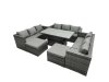 Fimous Rattan Dining Table Sofa Set with 2 Big Stool Outdoor 11 Seat Garden Furniture Set Dark Grey Mixed