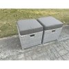 Fimous 2 Pcs PE Rattan Fully Assembled Small Footstool Outdoor Garden Furniture Patio Furniture Light Grey Mixed