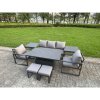 Fimous 7-Piece Aluminium Garden Furniture Sets 7 Seater Outdoor Sofa Set with Adjustable Rising Lifting Dining Table 2 Chairs 2 Small Footstools Side Table