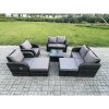 Fimous 8 Seater High Back Rattan Garden Furniture Set with Square Coffee Table 2 Big Footstool Love Sofa Reclining Chair Indoor Outdoor Patio Lounge Sofa Set Dark Grey Mixed