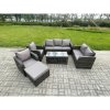 Fimous Outdoor Rattan Garden Furniture Set Rattan Lounge Sofa Set with Rectangular Coffee Table 3 Footstools Dark Grey Mixed