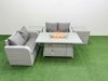 Fimous 4 Seater Outdoor Love Sofa Set Rattan Garden Furniture Set with Firepit Dining Table 2 Side Tables Light Grey