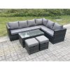 Fimous 8 Seater Rattan Corner Sofa Lounge Sofa Set With Rectangular Coffee Table 2 Stool Dark Grey Mixed Right Hand
