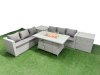 Fimous PE Rattan Lounge Sofa Set Outdoor Garden Furniture Set with Firepit Dining Table 3 Seater Sofa 2 Side Table Light Grey