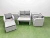 Fimous Light Grey PE Wicker Rattan Garden Furniture Set Sofa Set Reclining Adjustable Chair Oblong Coffee Table 5 Seater With Footstool 2 Side Table
