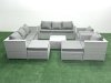 Fimous Outdoor Rattan Sofa Garden Furniture Set with 2 Armchairs Square Coffee Table 2 Big Footstools Light Grey Mixed