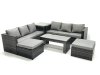 Fimous Garden Outdoor Rattan Furniture Set with Sofa Coffee table 2 Big Footstools Side Table Dark Grey Mixed