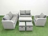 Fimous High Back Poly Rattan Garden Furniture Set with Reclining Chair Loveseat Sofa Oblong Coffee Table Indoor Outdoor Patio Set 2 Stool Side Table Light Grey