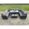 Fimous Outdoor Rattan Furniture Garden Dining Set Gas Fire Pit Table With 2 Side Tables Lounge Sofa 2 Small Footstool