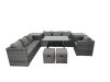 Fimous Rattan Dining Table Sofa Set with 2 Side Tables 2 Small Footstools Outdoor 9 Seat Garden Furniture Set Dark Grey Mixed