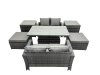 Fimous Outdoor Love Sofa Set 6 Seat Rattan Garden Furniture Set with Adjustable Lifting Dining or Coffee Table Big Stool Dark Grey Mixed