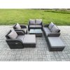 Fimous 8 Seater Garden Furniture Set Rattan Outdoor Lounge Sofa Chair With Tempered Glass Table 2 Big Footstool Dark Grey Mixed