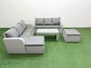Fimous Outdoor Garden Furniture Sets 8 Seater Wicker Rattan Furniture Sofa Sets with Oblong Coffee Table high Back Lounge Sofa 2 Big Footstool Side Table Light Grey