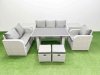 Fimous Rattan Outdoor Table Reclining Chair Sofa Set with 2 Side Tables 2 Small Stools Light Grey 8 Seater