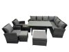 Fimous Rattan Garden Furniture Set Outdoor 11 Seater Patio Dining Corner Sofa Sets with Dining Table Chair Dark Grey Mixed