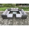 Fimous Outdoor Rattan Garden Furniture Set 11 Seater Patio Lounge Sofa Set with Side Table Square Coffee Table 2 Big Footstool Dark Grey Mixed