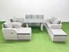 Fimous 9 Seater Garden Furniture Set PE Ratten Garden Sofa Set with Rectangular Dining Table 2 Big Stool Side Table Light Grey