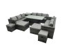 Fimous Rattan Dining Table Sofa Set with Side Table 4 Stools Outdoor 13 Seat Garden Furniture Set Dark Grey Mixed