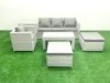 Fimous Outdoor Rattan Garden Furniture Set with Grey Cushions Luxury 6 Seater with 2 Big Footstools and Coffee Table,Side Table For Conservatory,Patio
