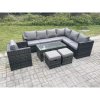 Fimous 9 Seater Rattan Corner Sofa Lounge Sofa Set With Rectangular Coffee Table 2 Stool Dark Grey Mixed Right Hand