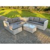 Fimous Light Grey Outdoor Rattan Garden Furniture Set Lounge Sofa Set 2 Coffee Table Big Footstool